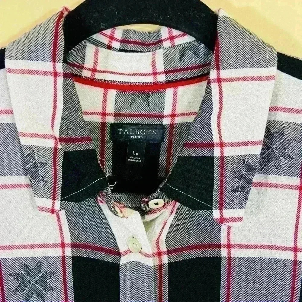 Talbots Snowflake Plaid Soft Button Down Rayon Li… - image 4